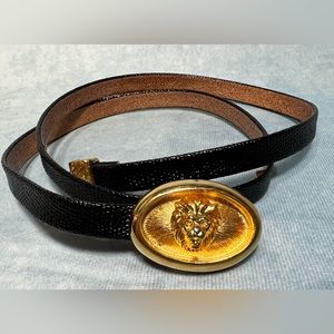 Vintage Black Belt with Gold Lion Buckle - Dotty Smith